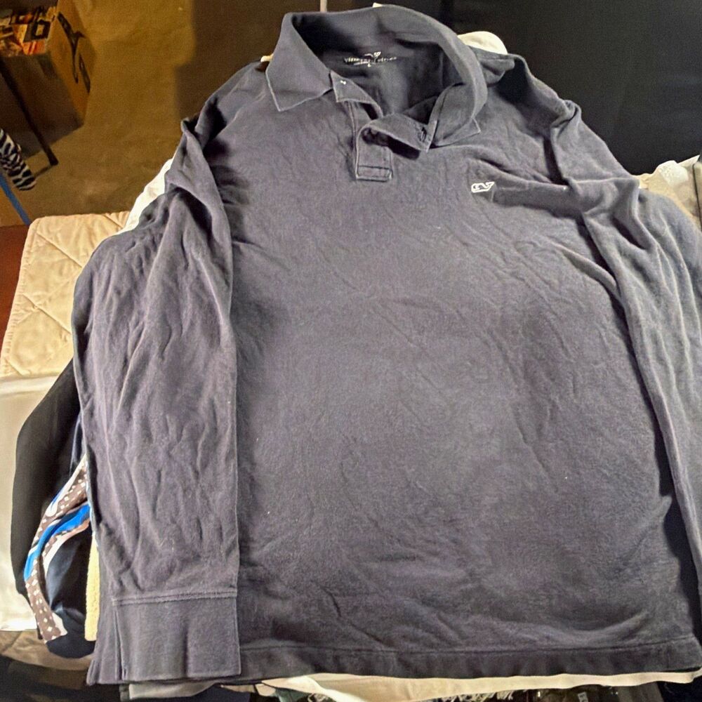 Vineyard Vines Men's L Navy Long Sleeve Knit Polo Collared Button Solid Logo